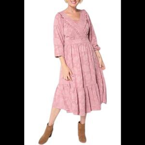TWRHLL Women's Floral Jacquard Midi Dress Dusty Rose - Regular